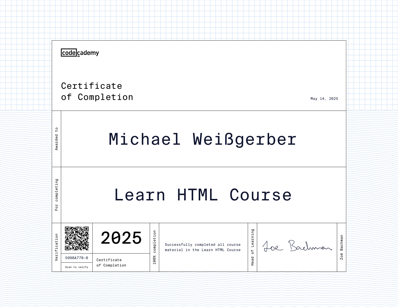 HTML Zertifikat